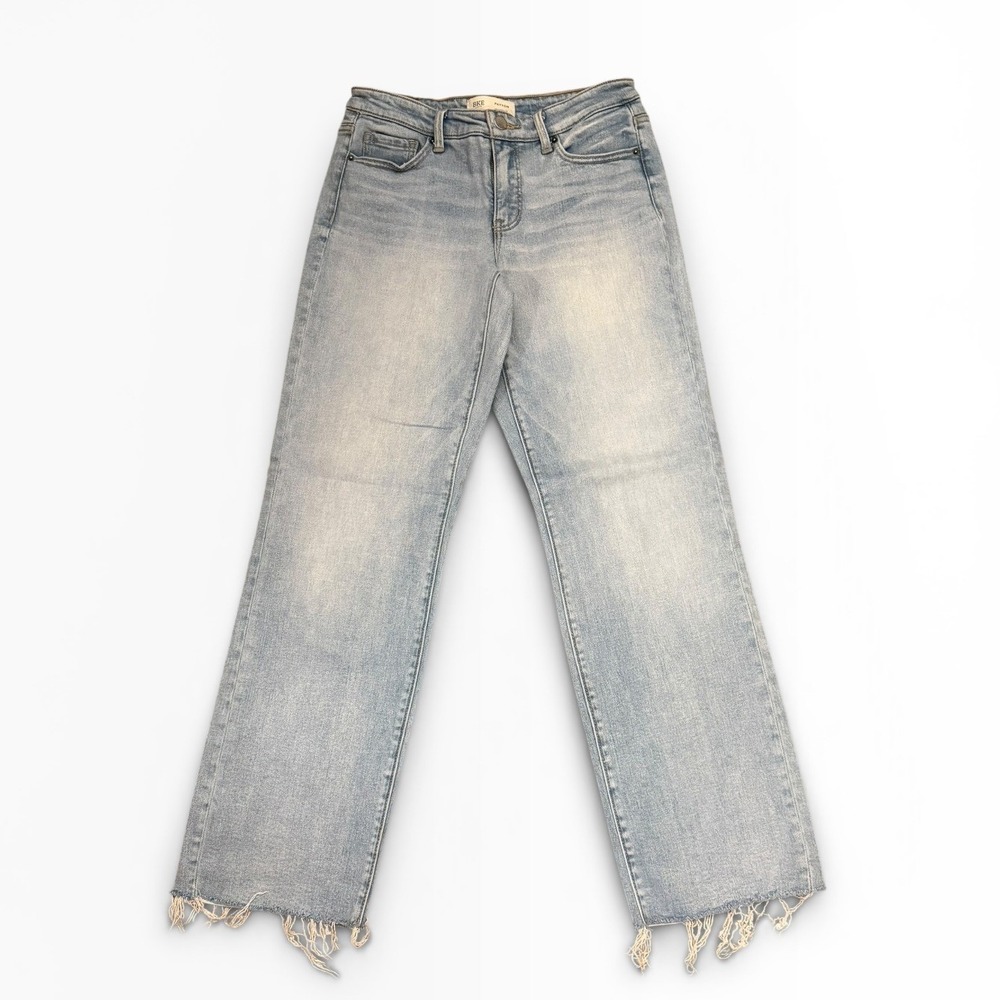 BKE Payton Classic Mid Rise Straight Leg Light Wash Raw Hem Jeans 26x32 Western